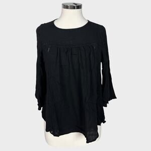 Old Navy Womens Black Small 3/4 Sleeve Top 100% Rayon Keyhole Back